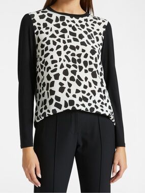 ELENA MIRO Dual-fabric Blouse with Printed Silk Black White Women’s Size Large